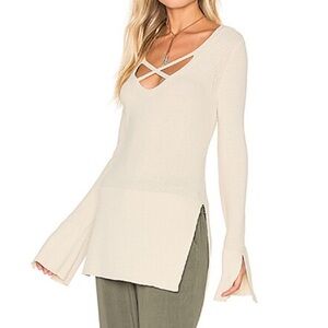 Free People Criss Cross Neckline Beige Cream Knit High Low Tunic Top Sweater